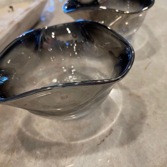 Vintage 50's60’s Dorothy Thorpe pinched Glass bowls x 2 retro silver - Picture 4 of 12